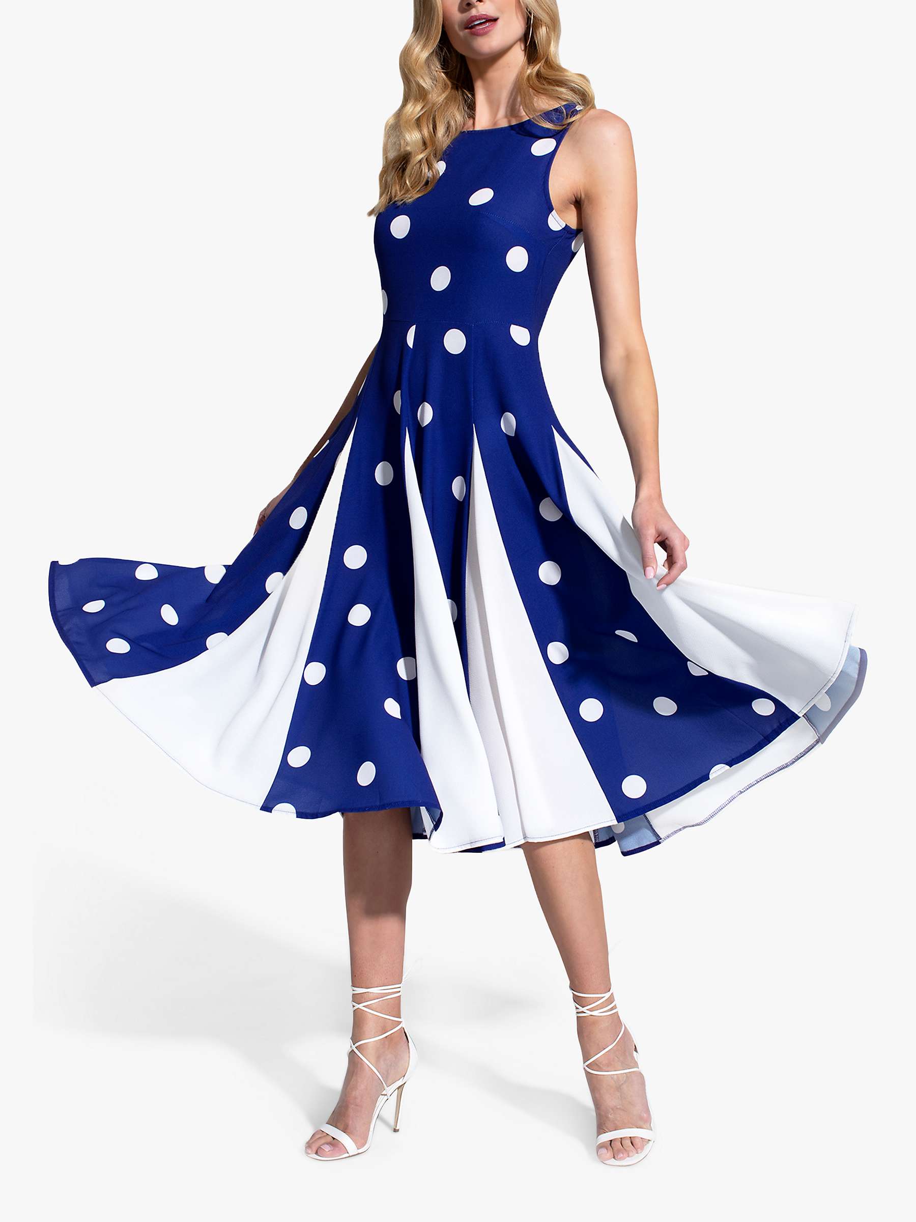 Buy HotSquash Pleated Polka Dot Midi Dress, Navy Online at johnlewis.com
