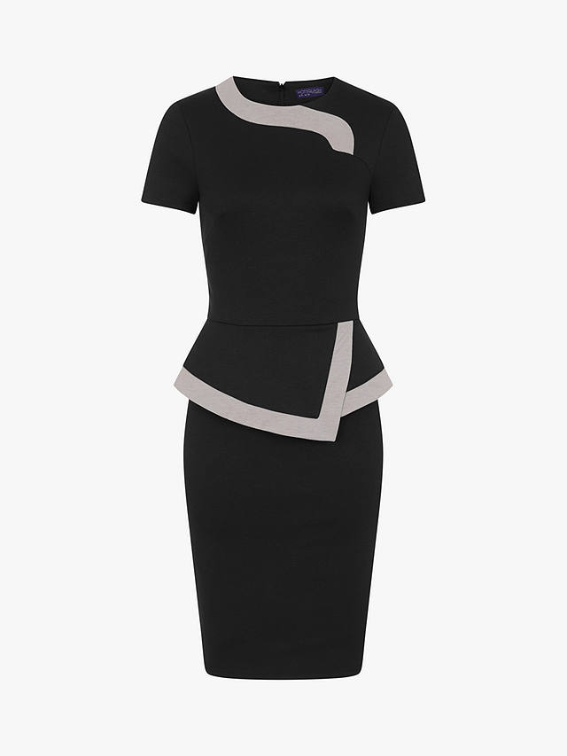 HotSquash Peplum Contrast Seam Fitted Dress, Black/Grey