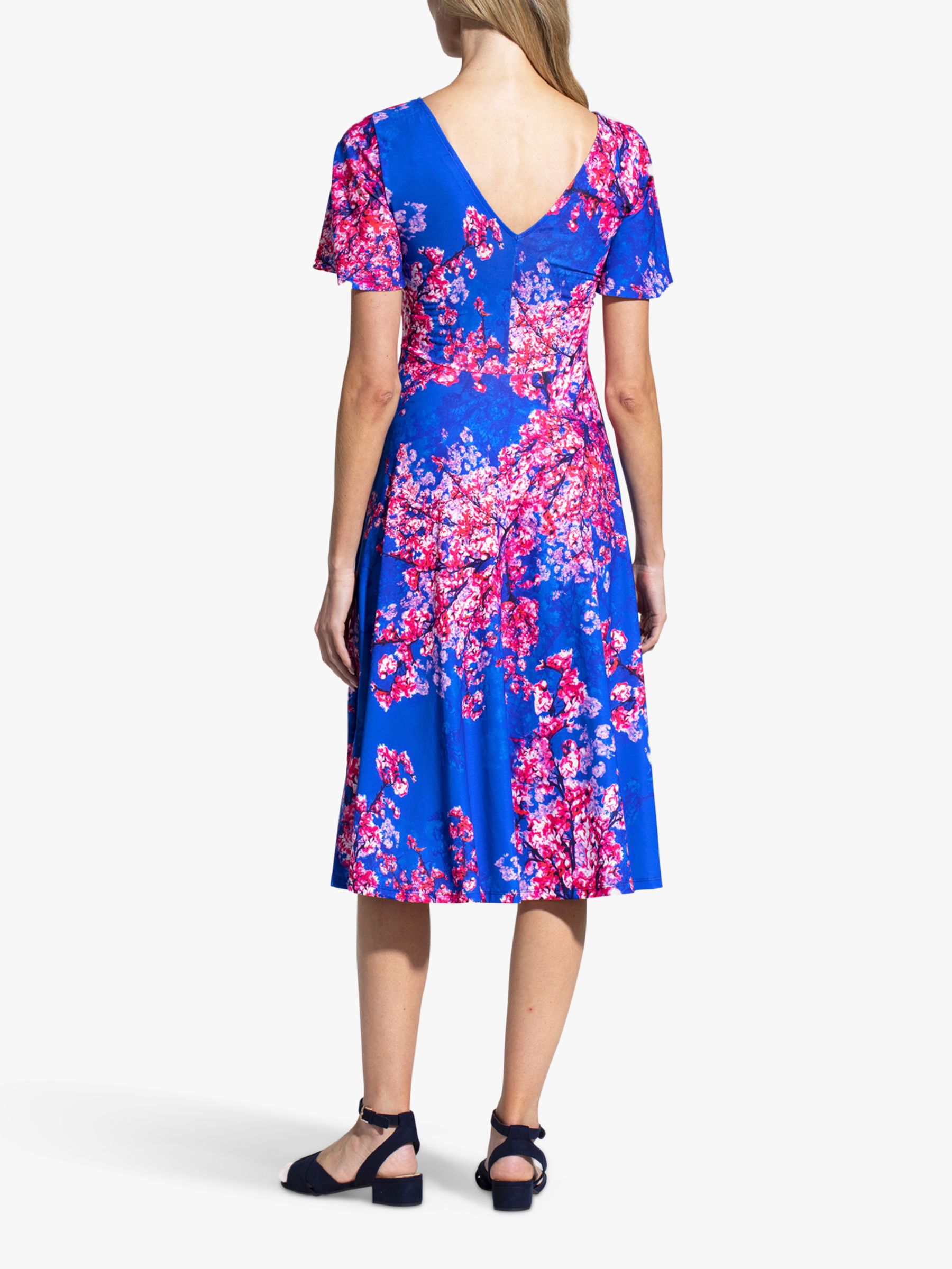 HotSquash Cherry Blossom Flared Midi Dress, Blue/Multi, 8