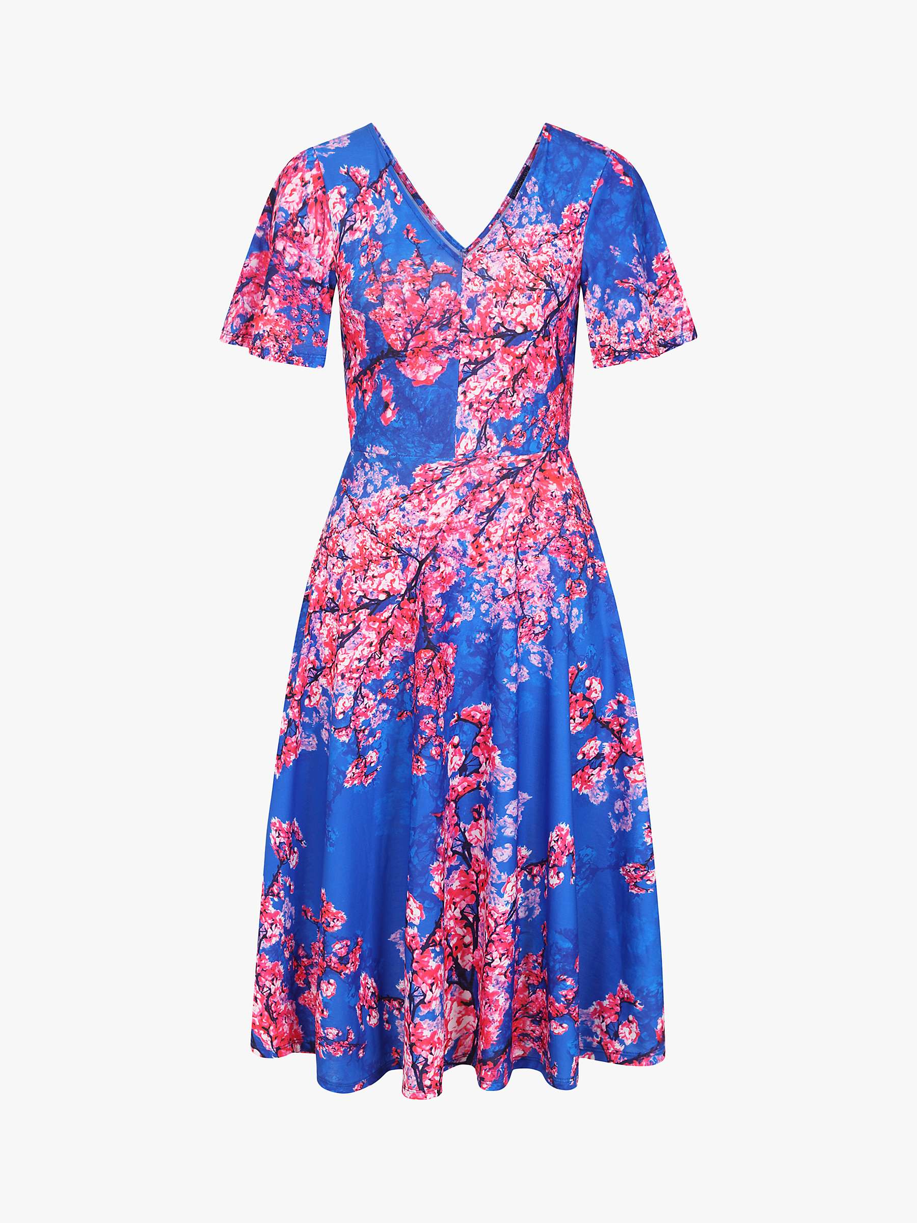 Buy HotSquash Cherry Blossom Flared Midi Dress, Blue/Multi Online at johnlewis.com
