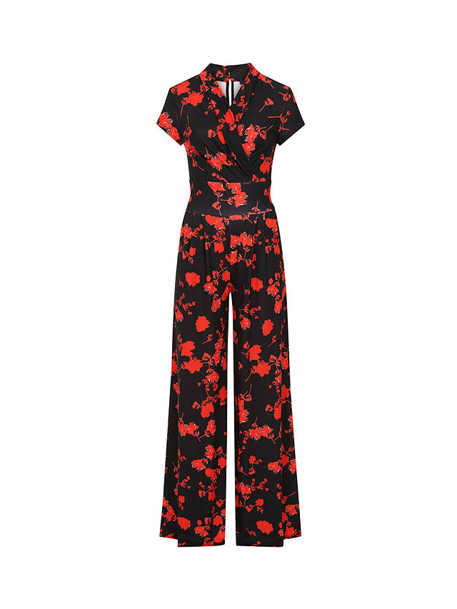 HotSquash Floral Print Wide Leg Jumpsuit, Black/Red
