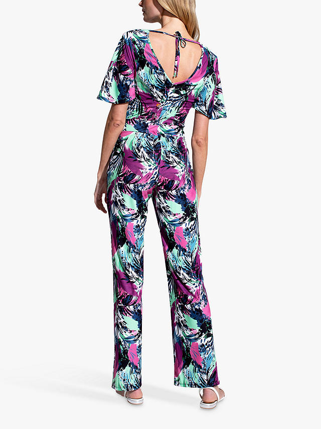 HotSquash Abstract Print V-Neck Straight Leg Jumpsuit, Summer Fiesta