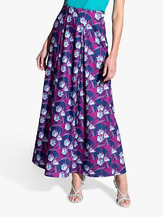 HotSquash Blossom Box Pleat Maxi Skirt, Mint/Multi