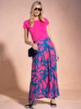 HotSquash Abstract Box Pleat Maxi Skirt, Matisse Teal/Pink