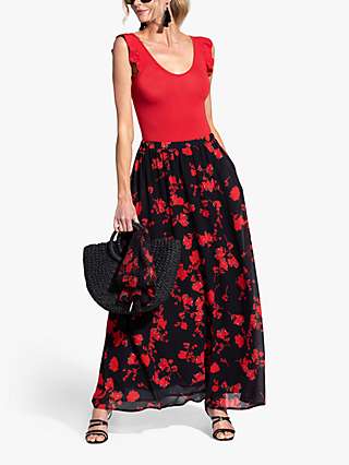 HotSquash Floral Chiffon Maxi Skirt, Black/Red