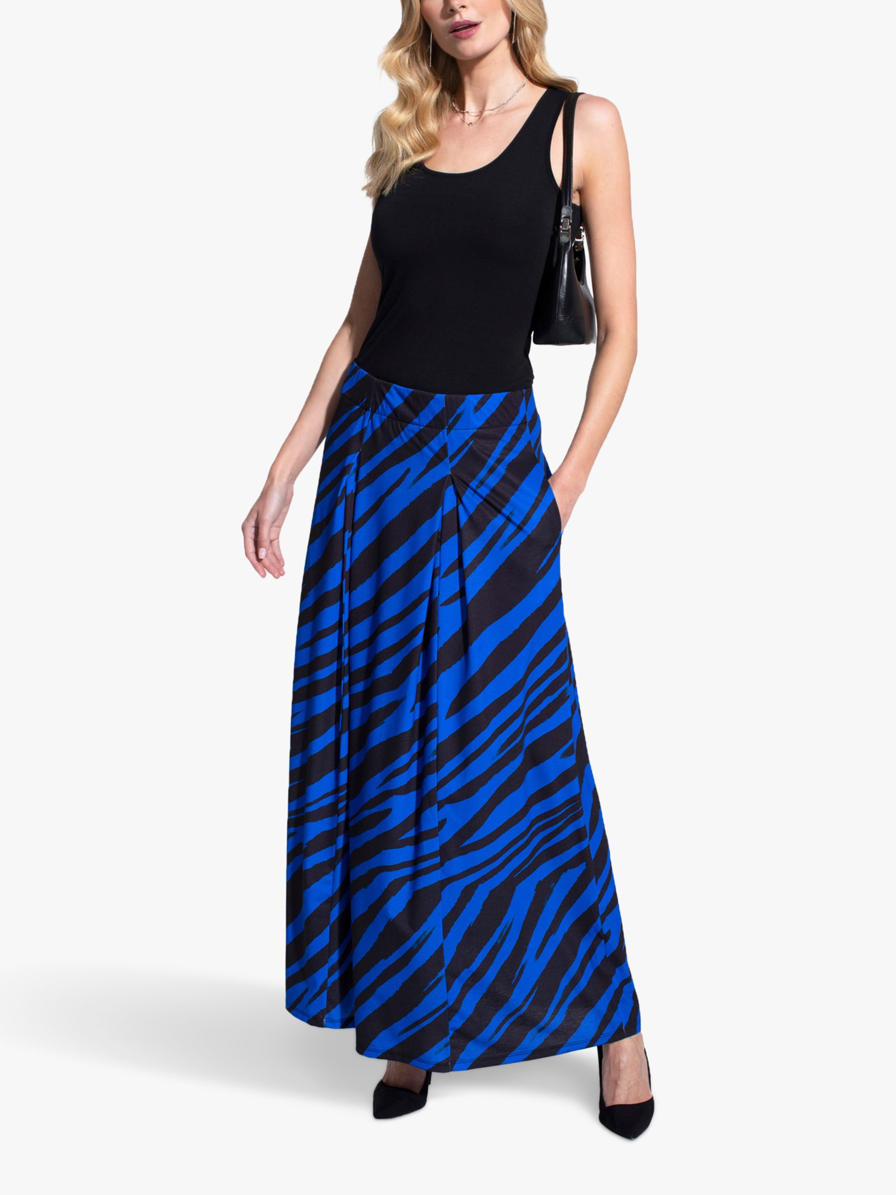 HotSquash Animal Box Pleat Maxi Skirt, Bright Blue/Black, 8