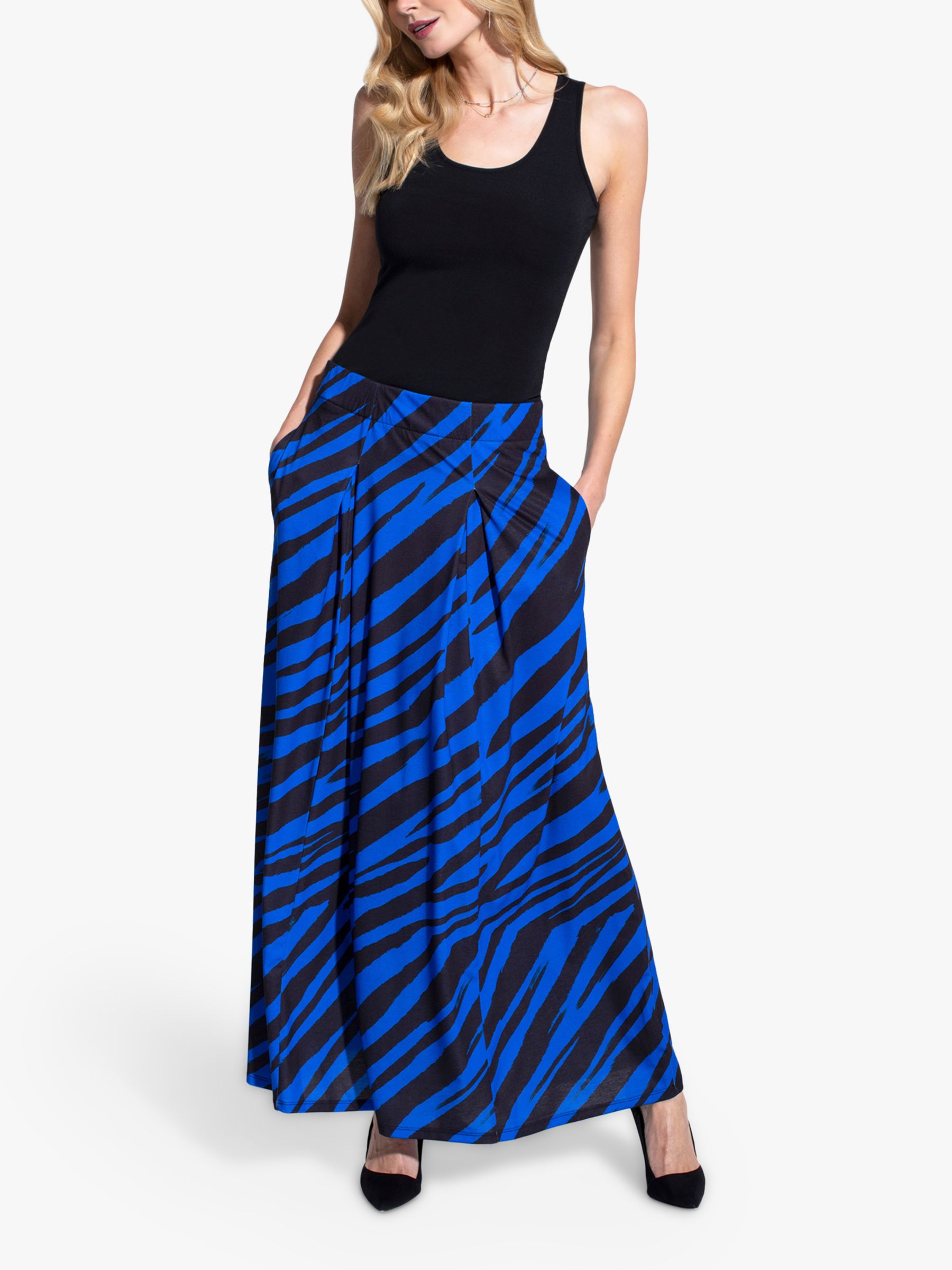 HotSquash Animal Box Pleat Maxi Skirt, Bright Blue/Black, 8
