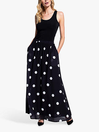 HotSquash Polka Dot Chiffon Maxi Skirt, Black/White