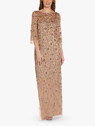 Adrianna Papell Beaded Illusion Dress, Rose Gold