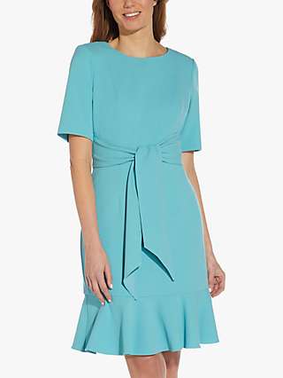 Adrianna Papell Curve Tie Belt Crepe Dress, Turquoise Tonic