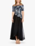 Adrianna Papell Embroidered Floral Tulle Maxi Dress, Blue/Black
