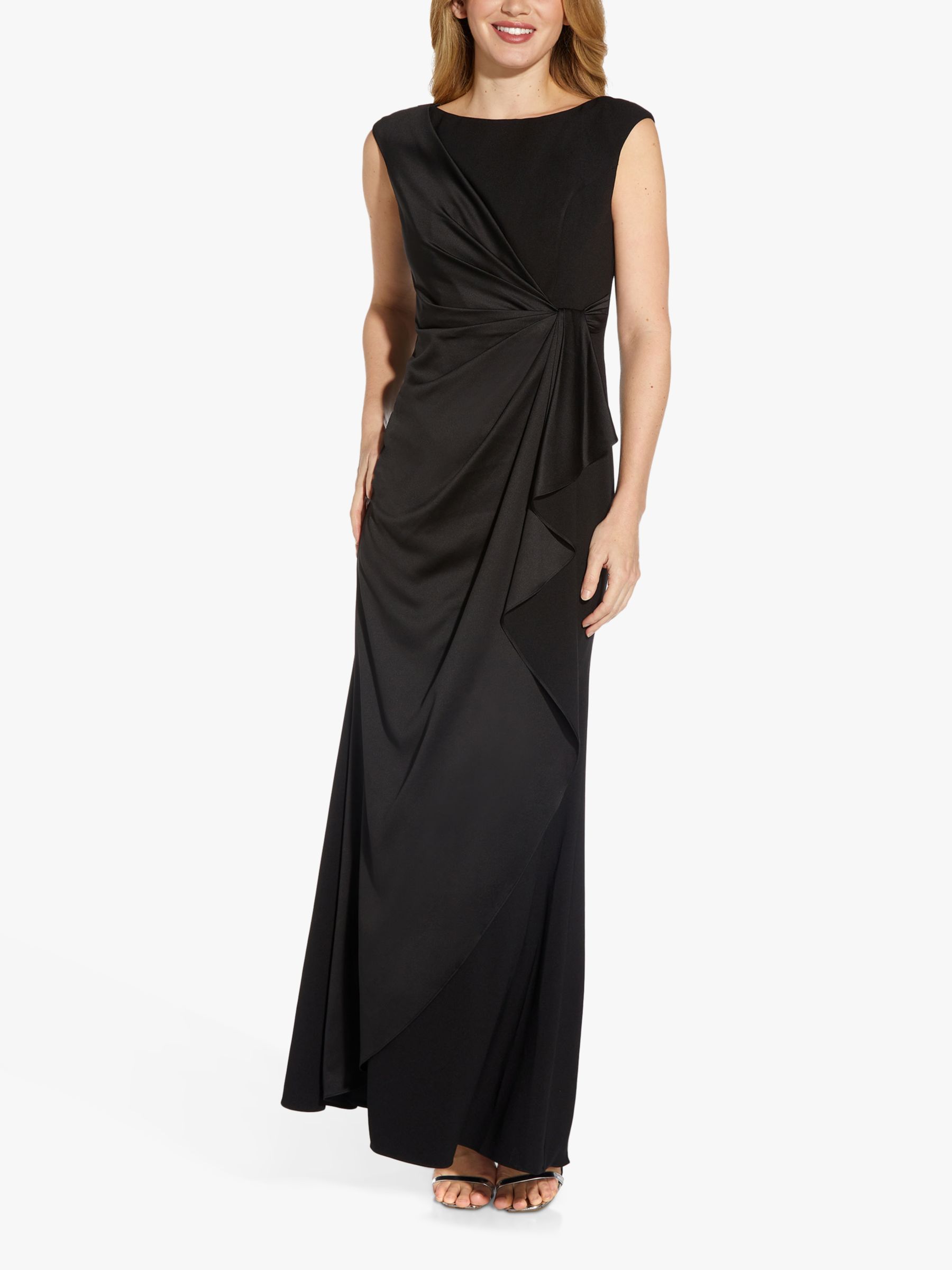 Adrianna Papell Satin Grepe Maxi Dress, Black at John Lewis & Partners