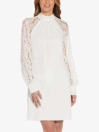 Adrianna Papell Crepe and Lace Shift Dress, Ivory