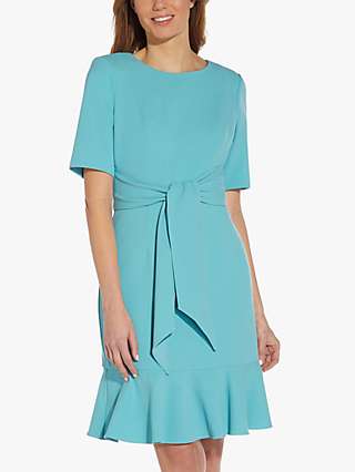 Adrianna Papell Tie Belt Crepe Dress, Turquoise Tonic