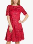 Adrianna Papell Embroidered Lace Floral Mini Dress, Red Cherry