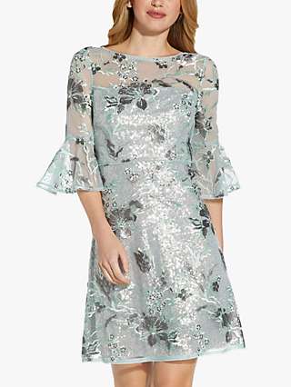Adrianna Papell Curve Sequin Floral Embroidery Dress, Turquoise Tonic