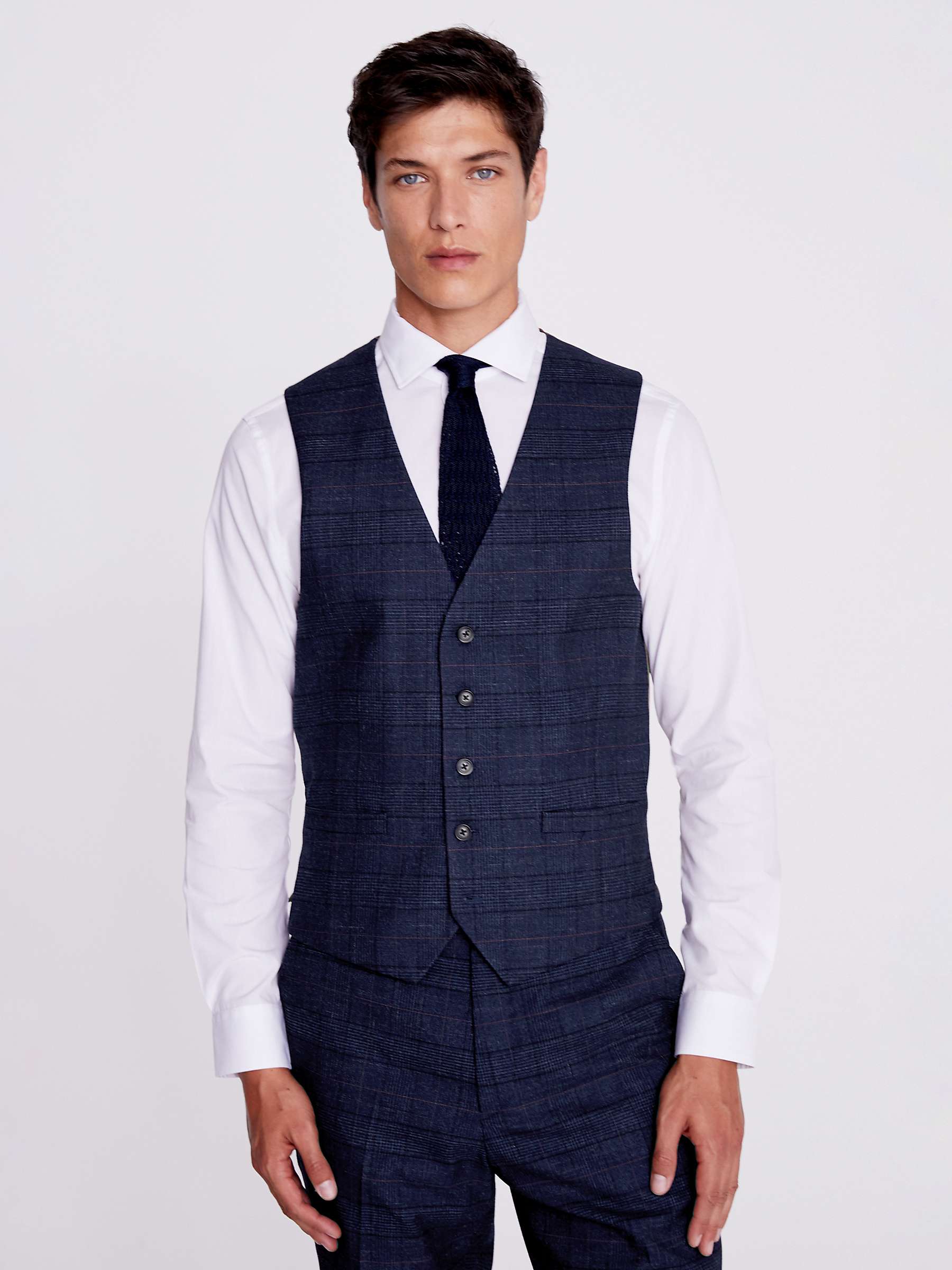 Buy Moss Tailored Fit Check Waistcoat, Navy Online at johnlewis.com
