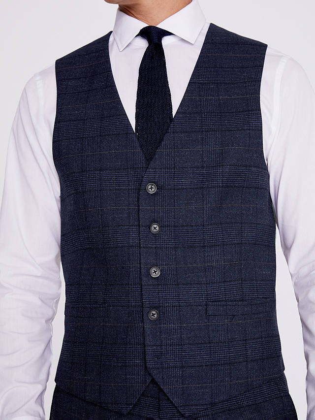 Moss Tailored Fit Check Waistcoat, Navy