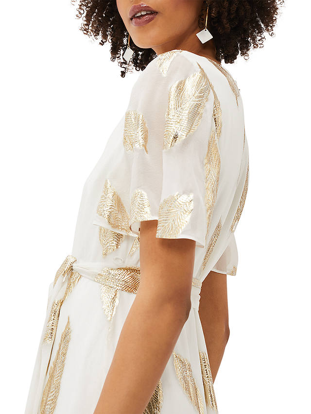 Phase Eight Larah Silk Blend Feather Print Maxi Dress, Pearl/Gold