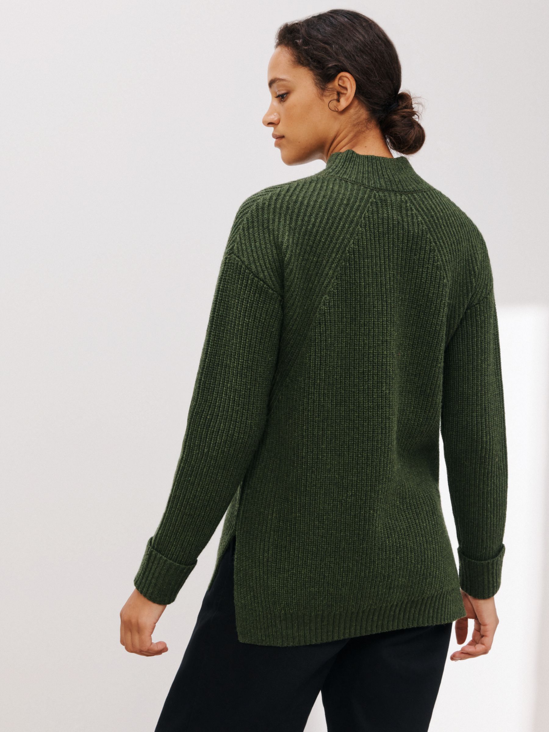 John Lewis Merino Wool Blend Turtle Neck Jumper, Khaki at John Lewis & Partners