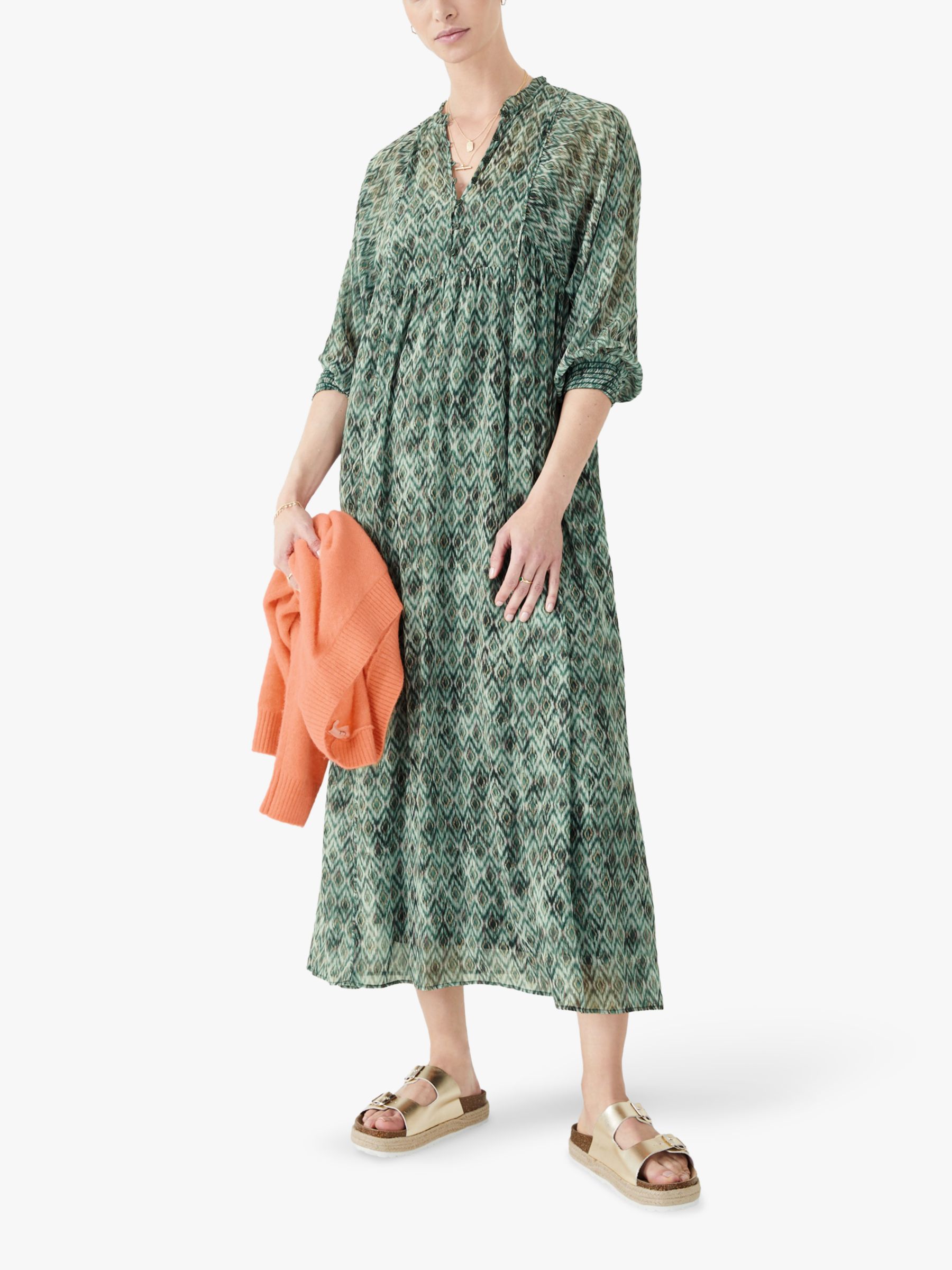 hush Quinn Ikat Print Maxi Dress, Green at John Lewis & Partners