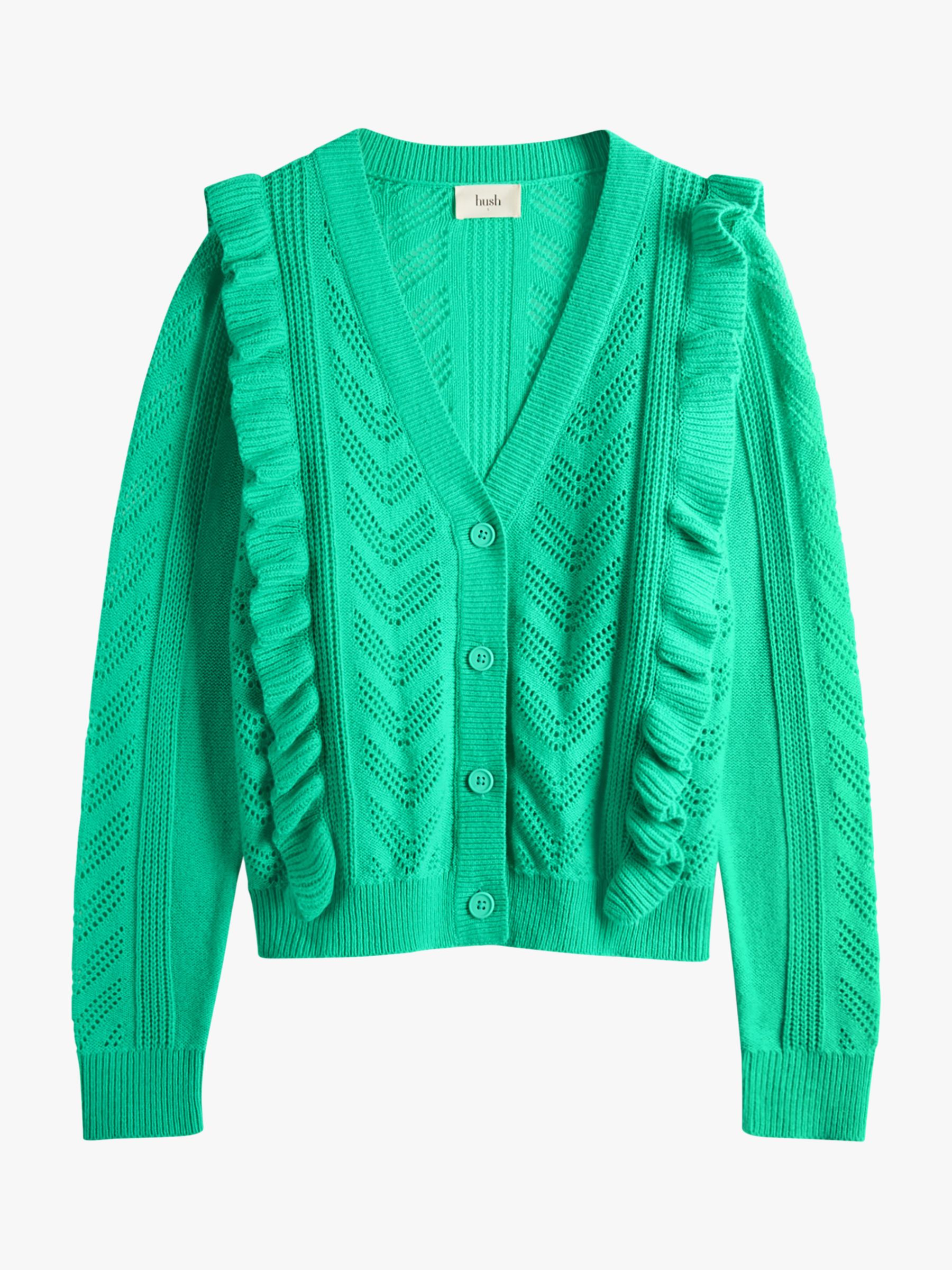 HUSH Bodhi Frill Knit Cardigan, Mint Green, XXS