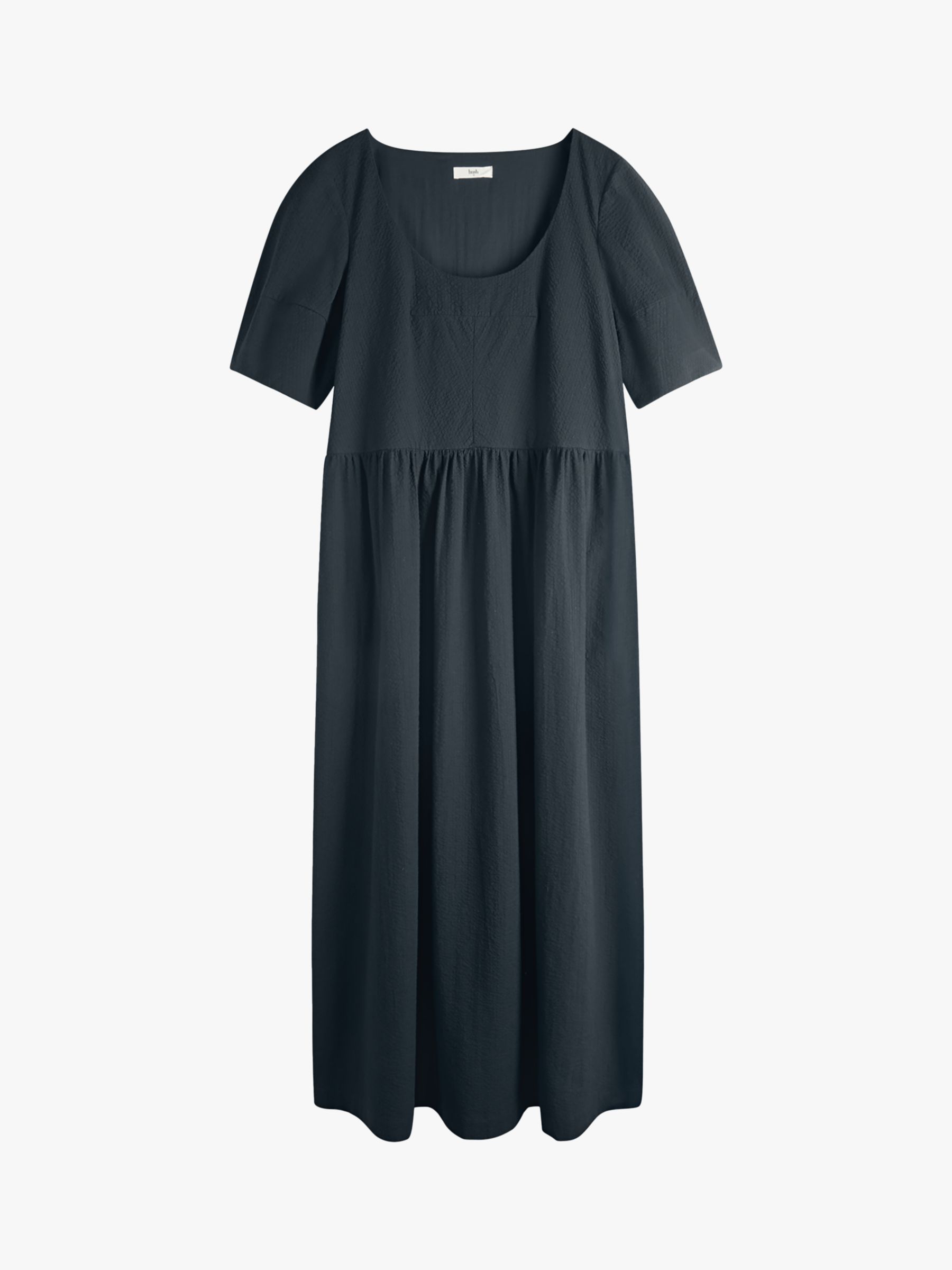 HUSH Luna Textured Cotton Midi Dress, Black at John Lewis & Partners