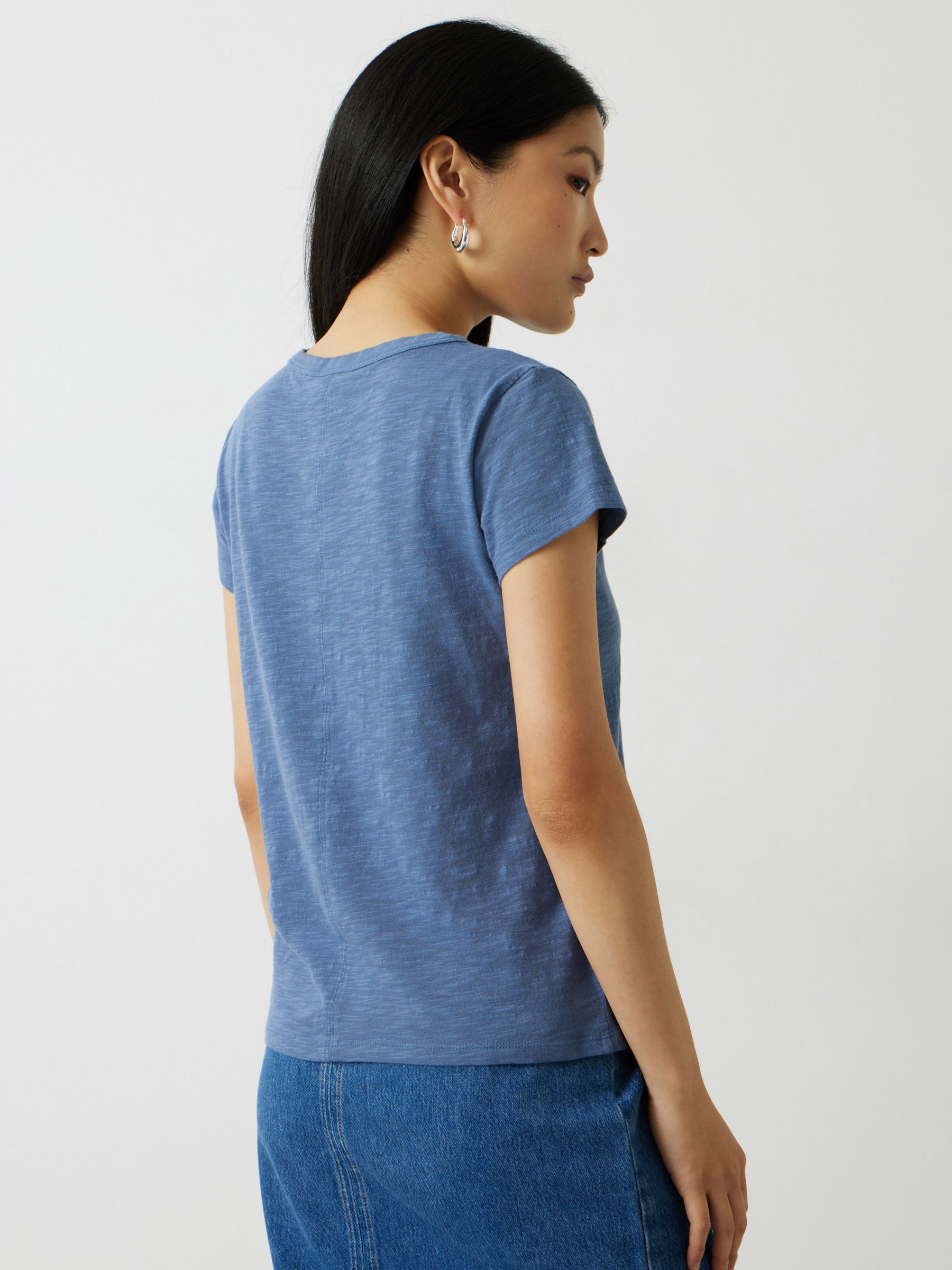 HUSH Slim Fit Cotton Crew Neck T-Shirt, Denim Blue at John Lewis & Partners