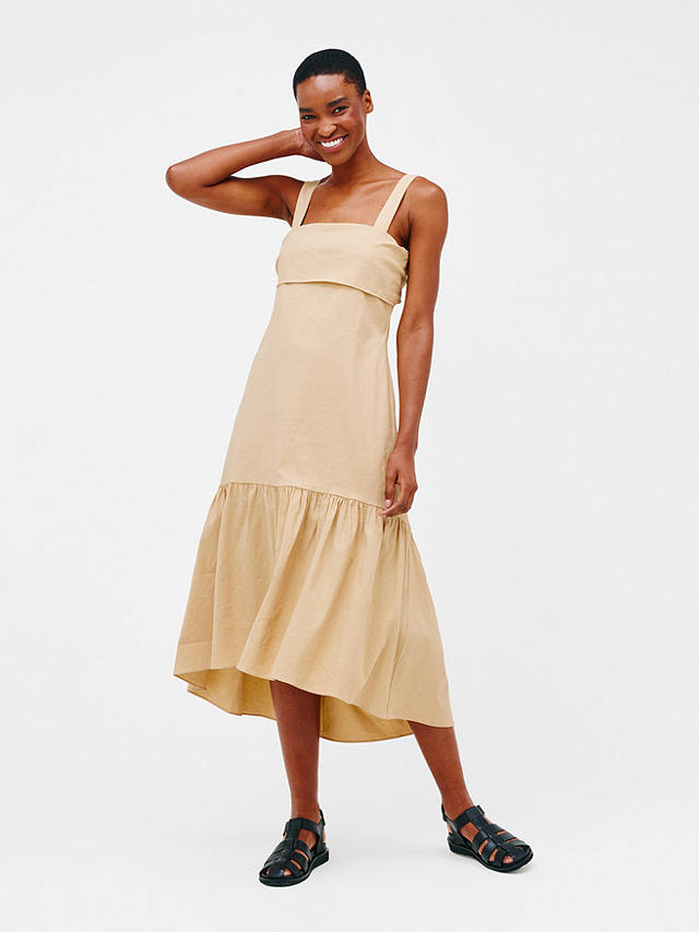 Theory Tie-back Linen-blend Midi Dress in Yellow Natural Womens Dresses Theory Dresses 
