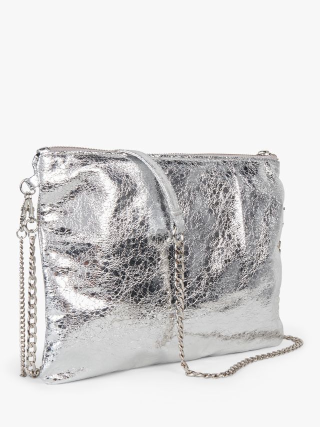 HUSH Nina Metallic Clutch Bag, Silver