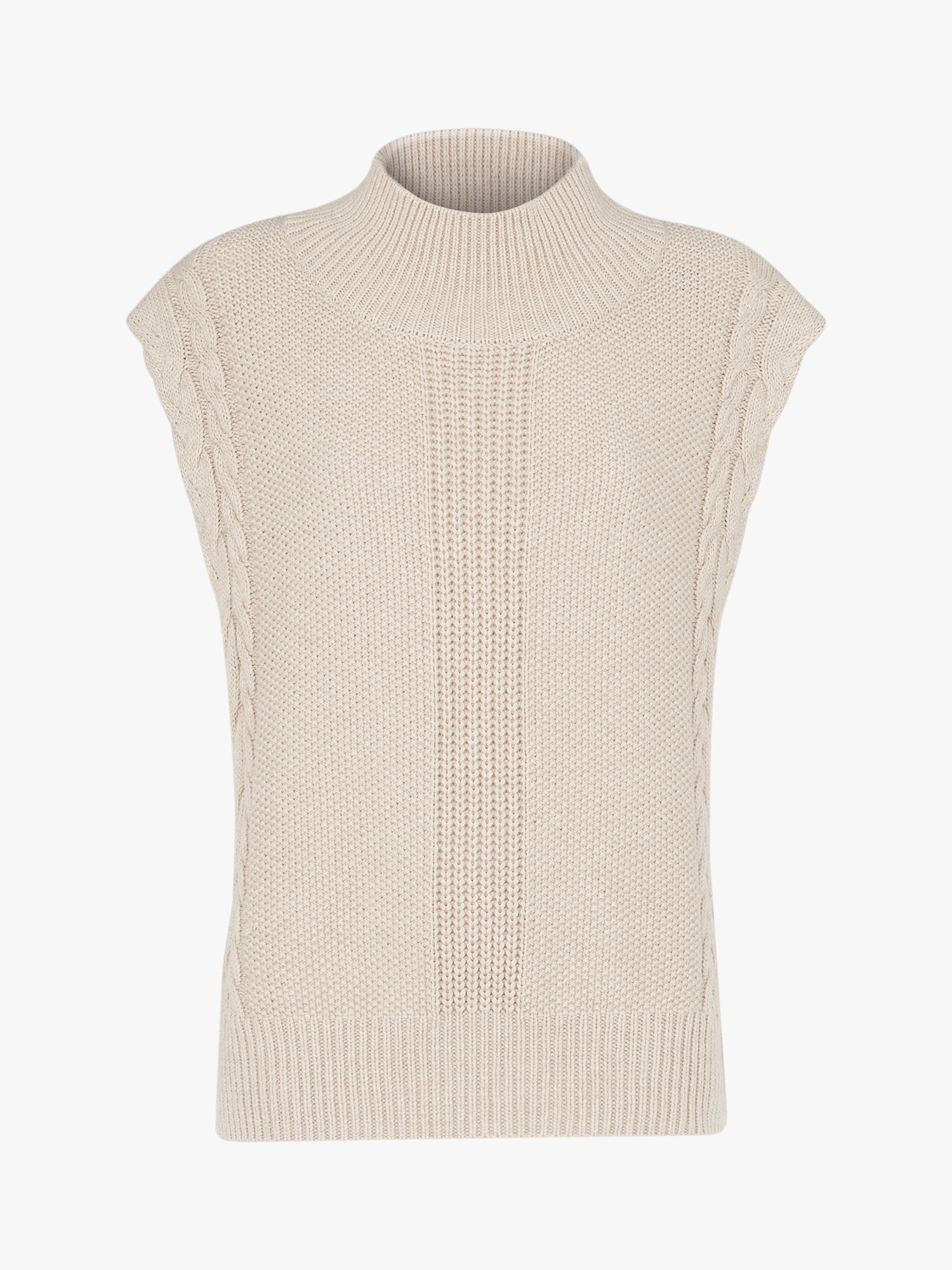 Whistles Sleeveless Cable Knit Jumper, Oatmeal at John Lewis & Partners