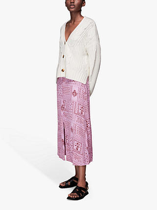 Whistles Bandana Print Button Front Midi Skirt, Pink/Multi