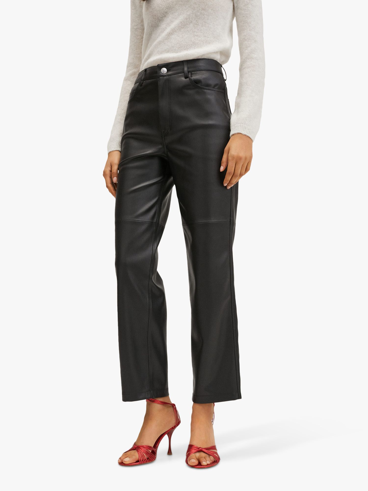 Mango Lille Faux Leather Trousers, Black