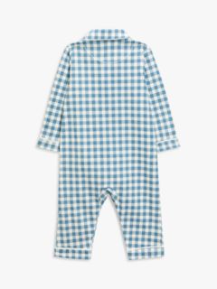 John Lewis Baby Gingham Check Pyjama Romper, Blue, 3-6 months
