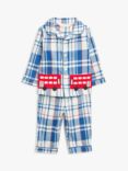 John Lewis Baby Check Long Sleeve Shirt Bus Pyjama Set, Blue