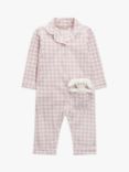 John Lewis Baby Gingham Bunny Soft Toy Romper Pyjamas, Pink