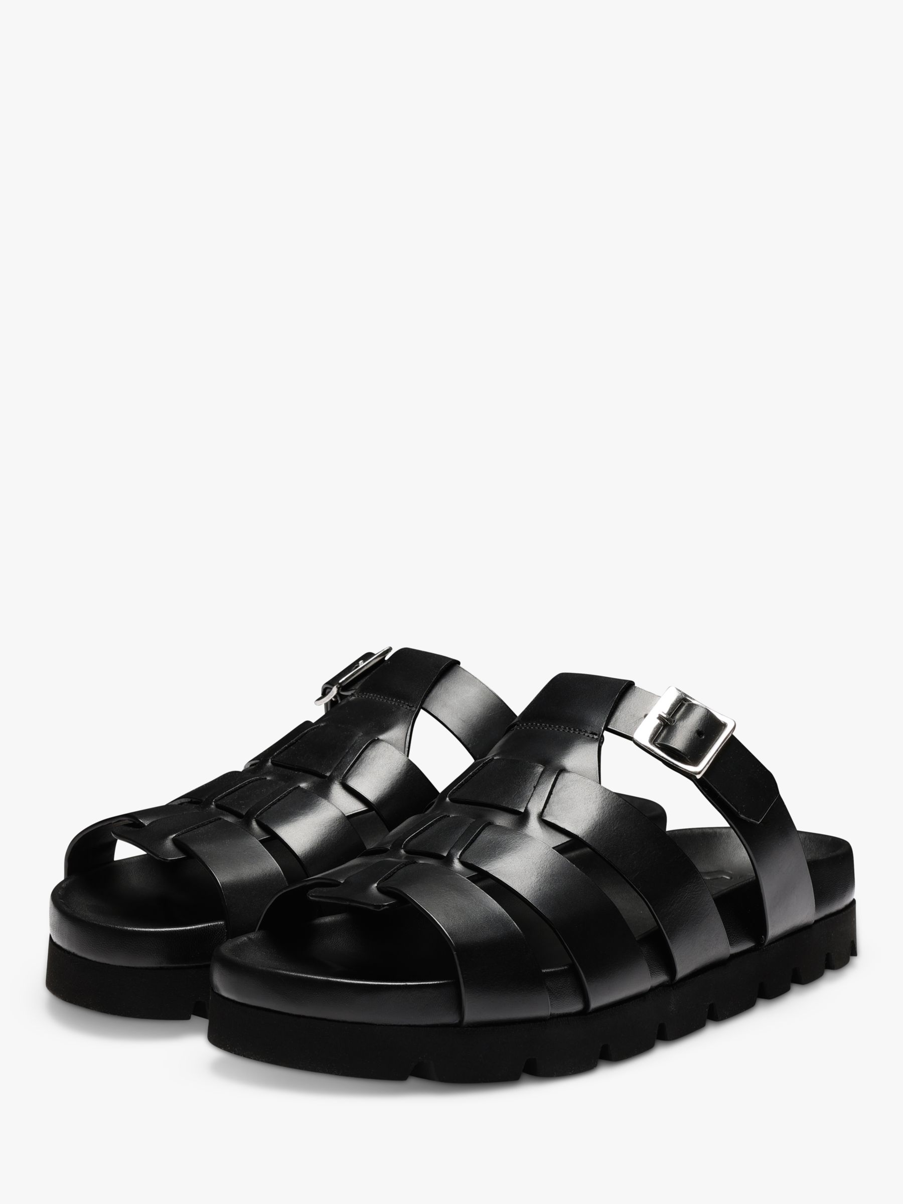 Grenson David Leather Slider Sandals, Black at John Lewis & Partners