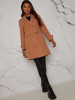 Chi Chi London Button Up Structured Coat, Tan