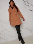 Chi Chi London Button Up Structured Coat, Tan