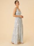 Monsoon Alexis Embellished Floral Maxi Dress, Silver