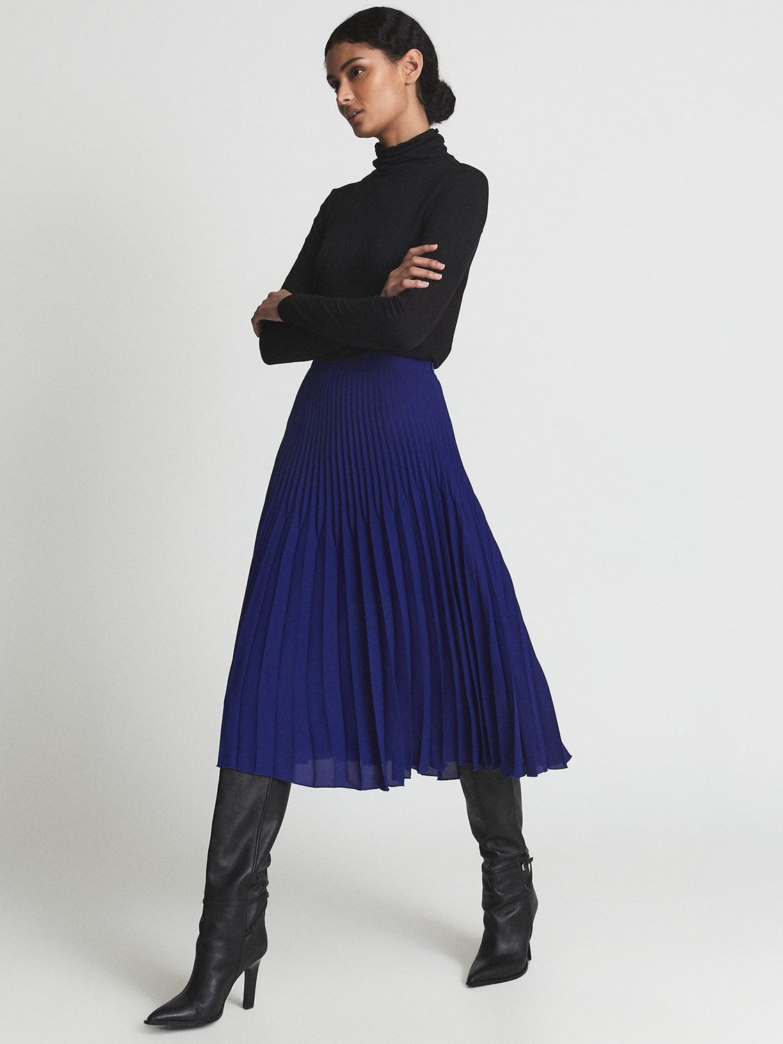 Reiss Isadora Pleated Midi Skirt, Cobalt Blue, 6