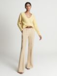 Reiss Trinny Ribbed Wool Cashmere Blend Deep V-Neck Jumper, Yellow