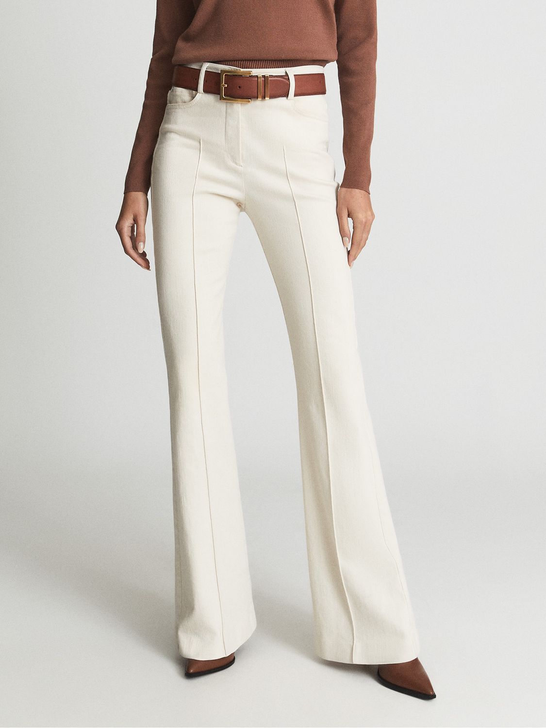 Reiss Florence Flared Trousers, Cream, 6