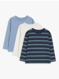 John Lewis Kids' Plain/Stripe Long Sleeve Jersey Top, Pack of 3, Multi