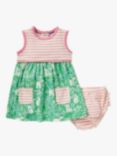 Mini Boden Baby Elephant Palm Print Dress & Knickers Set, Green