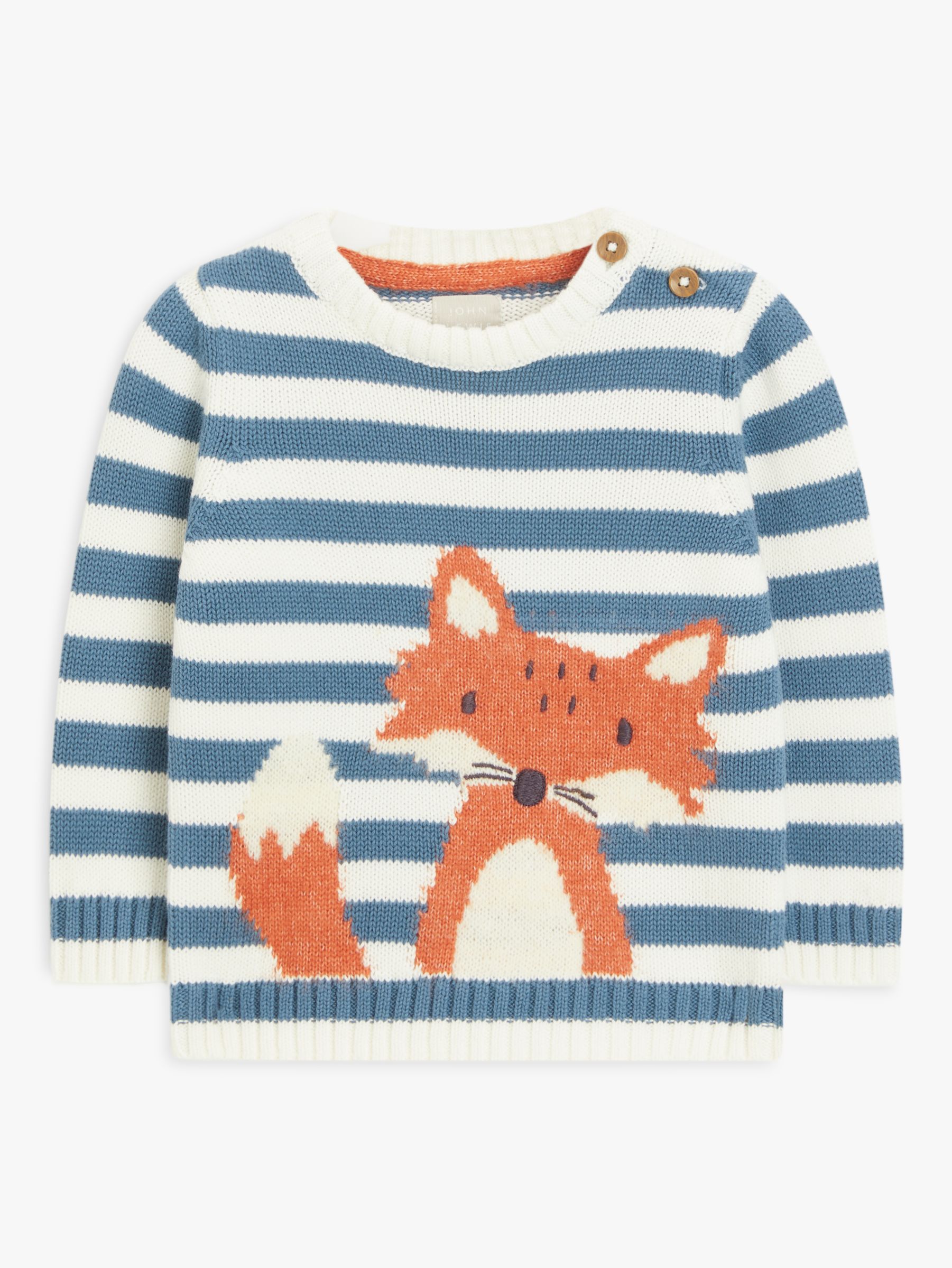 John Lewis Baby Fox Stripe Knit Jumper, Blue