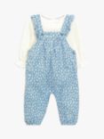 John Lewis Baby Ruffle Bodysuit & Leaf Print Dungaree Set, Blue