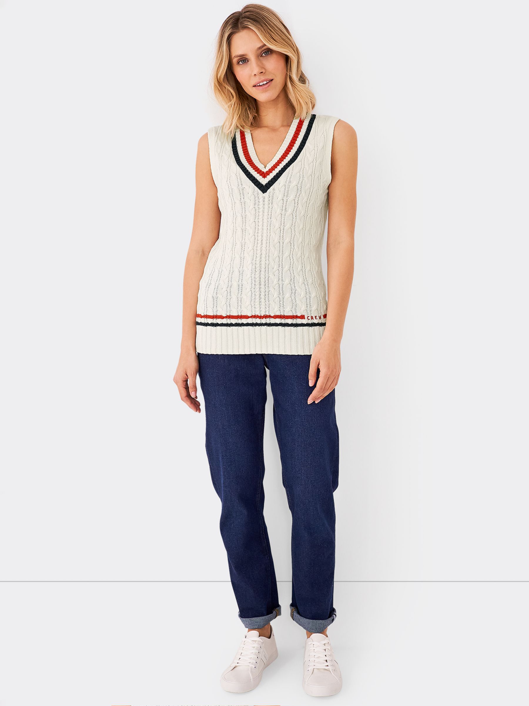 Crew Clothing Cable Knit Tank Top, White at John Lewis & Partners