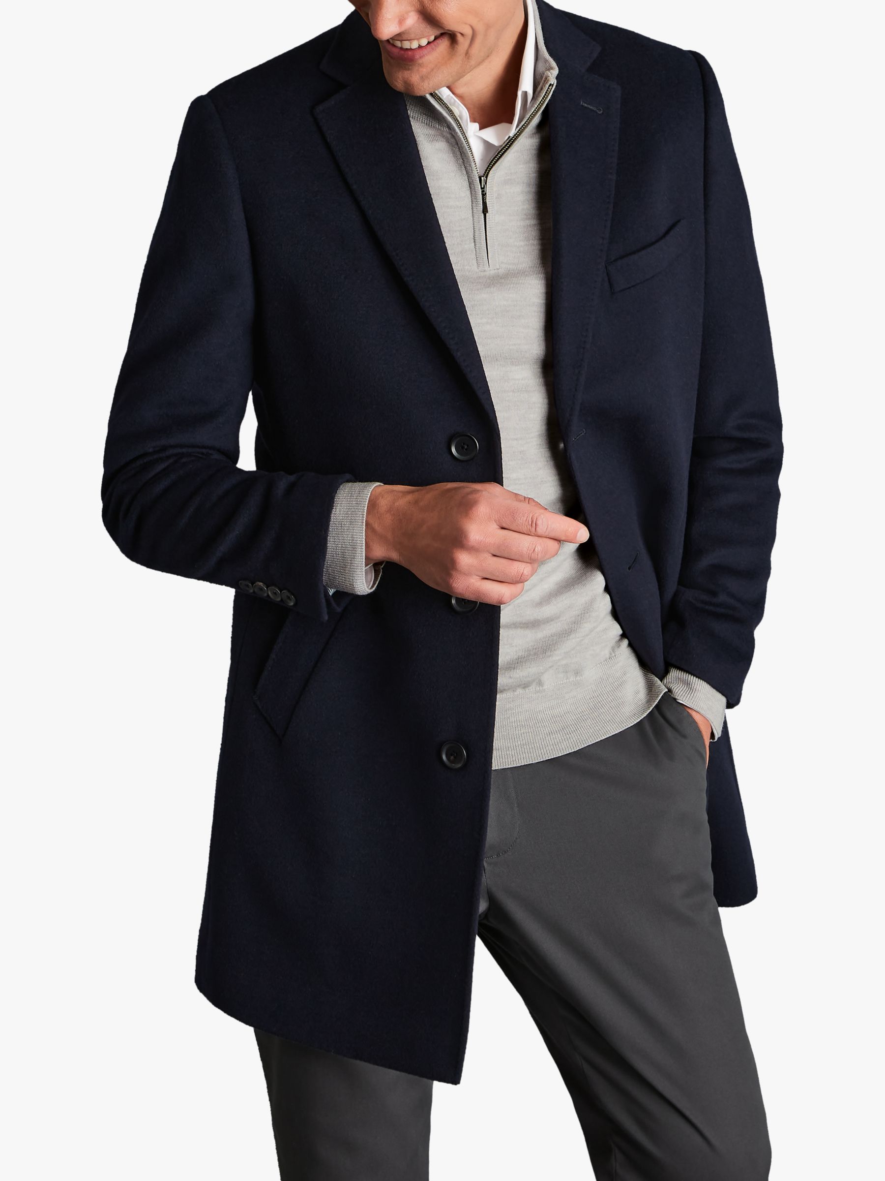 Charles Tyrwhitt Pure Wool Overcoat, Navy Blue, 36R