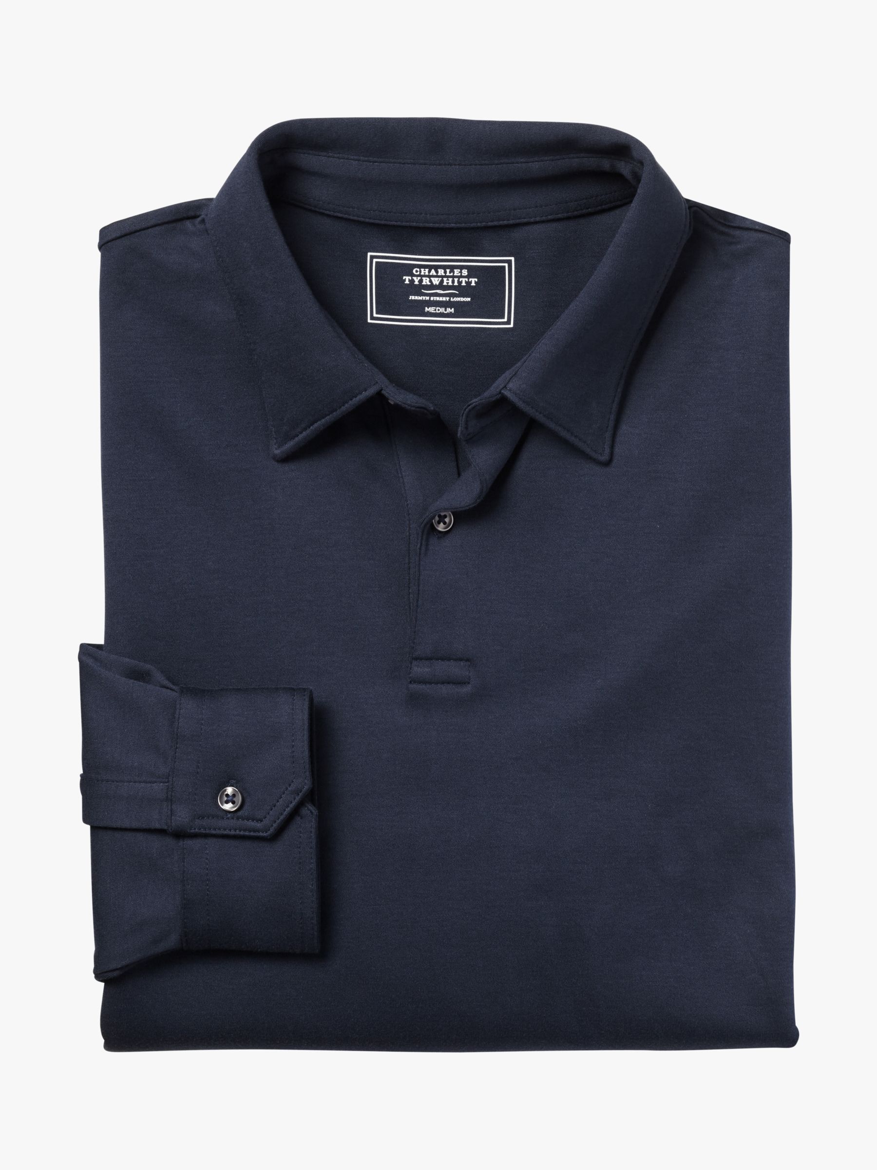 Charles Tyrwhitt Smart Long Sleeve Jersey Polo, Navy Blue, S